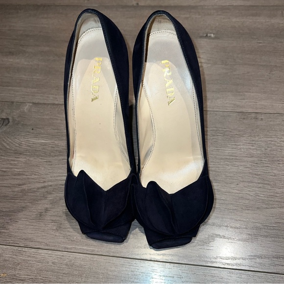 Prada Peep Toe Suede Heels - Picture 2 of 7